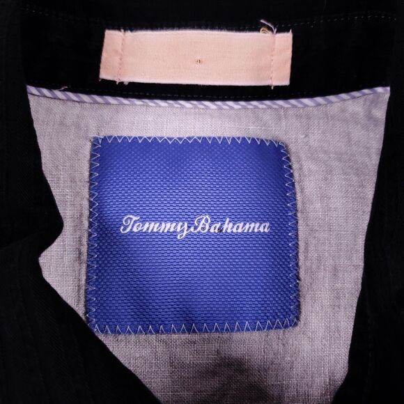 Tommy Bahama Mens Black Button Up Short Sleeve Shirt Cotton Pockets Large - Picture 3 of 9